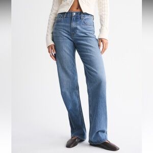 Abercrombie & Fitch Mid-Rise Straight Leg Jeans in Light Blue